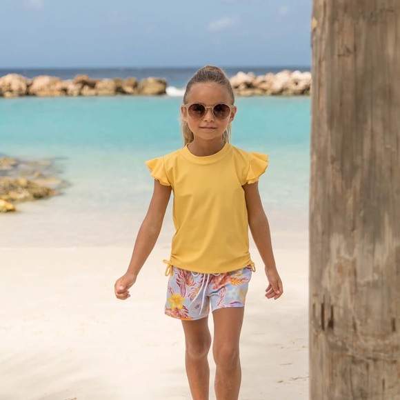 Marigold Flutter Sleeve Rash Top -Girls Size 12 - Picture 3 of 3